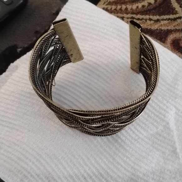 Intricate Braided Metal Cuff Bracelet - Gold Tone - Picture 4 of 4